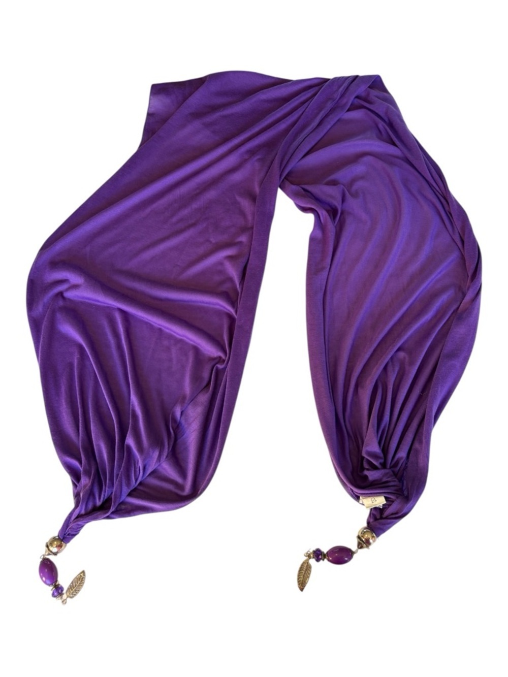 Fashion Statement Scarf Necklace with Leaf Charm. Purples